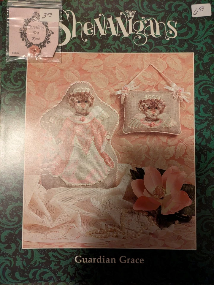 Vintage Just Nan Shenanigans Angel Bear With Bead Cross Stitch Pattern - Image 1 of 3