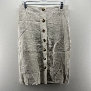 Isaac Mizrahi Rock Damen 12 beige Leinen gerade Knopfleiste Lagenlook Boho - Bild 1 von 5