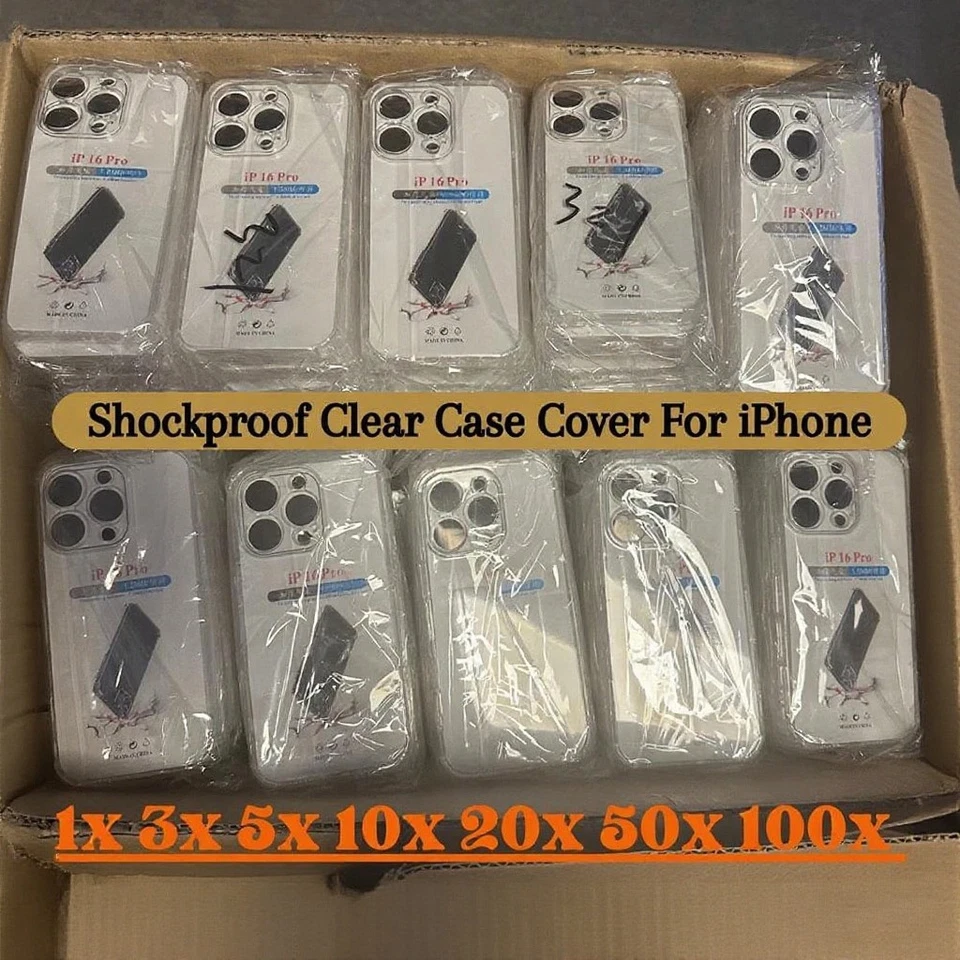 Venta al por mayor Lote a granel Funda Carcasa Teléfono Transparente Para iPhone 17 16 15 14 13 12 11 XR 8 7 Foto 1 de 4