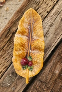Piatto vassoio foglie ceramica Wade of California vintage con frutta metà secolo 20" US - Foto 1 di 14