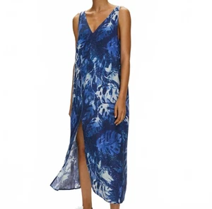 NEW Babaton 100% Linen Indigo Adara Dress XXS Blue White Boho Coast Artsy Beachy - Picture 1 of 10