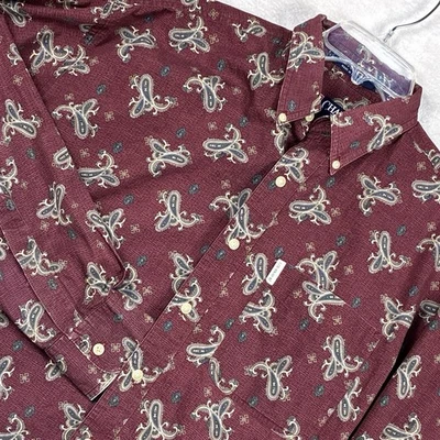 Camisa De Colección Chaps Ralph Lauren Para Hombres M Ladrillo Rojo Paisley Preppy Clásica Hip Hop Años 90 Foto 1 de 4