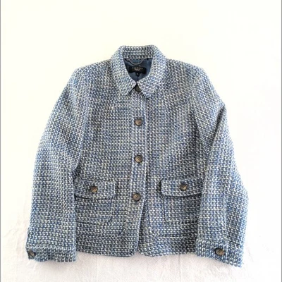 Talbots Tweed Wool Blend Blazer Women's 12P Blue & White - Image 1 of 4