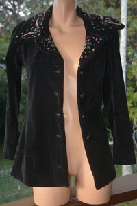 RETRO 1970 Women's SIZE M/10-12 BLACK CORD JACKET. EMBROIDERY TRIM Vintage Style - Bild 1 von 1