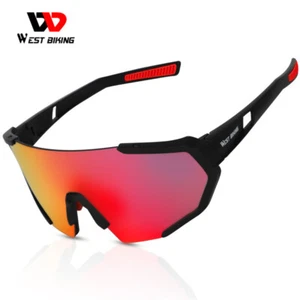 WEST BIKING 3 Lenses Polarisiert Radbrillen Sonnenbrillen UV400 Brillen Rot - Bild 1 von 18