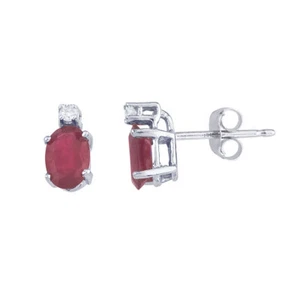 14k White Gold Ruby And Diamond Earrings - Picture 1 of 3