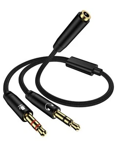 Headphone Mic Splitter for PC Braided 3.5mm Female to 2 Dual Male Audio Adapt... - Picture 1 of 7