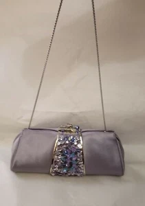 JUDITH LEIBER Clutch/Shoulder Minaudiere Evening Bag - Jeweled Sequins Dove Gray - Picture 1 of 9