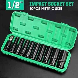US 11Pcs Deep Impact Socket Set 1/2" Locking Wheel Nut Removal Tool Kit 6 Points - Picture 1 of 8