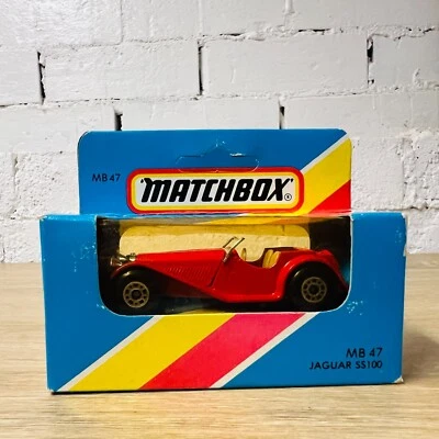Jaguar SS100 Red MB47 NIB 1983 Tan Interior Macau Unpunched New in Box - Image 1 of 4