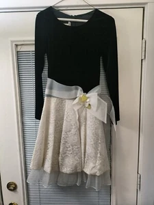 Vestido Bonnie Jean Niña Talla 14 Negro Corpiño/Encaje Crema Tul Falda Vestido Ocasión - Imagen 1 de 6