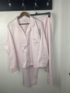 Miss Elaine XL Pink Silky Cottagecore Pajama Set Lightweight Romantic Preppy - Picture 1 of 8