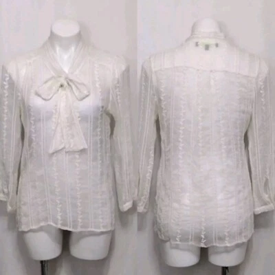 Charlotte Tarantola Sheer Silk Top M Vintage Victorian Embroidered 3/4 Sleeve - Image 1 of 4