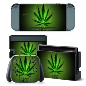 FOR Nintendo Switch Skin - Green cannabis weed - Decal Sticker Cover - Picture 1 of 7
