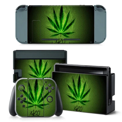 FOR Nintendo Switch Skin - Green cannabis weed - Decal Sticker Cover - Image 1 of 4