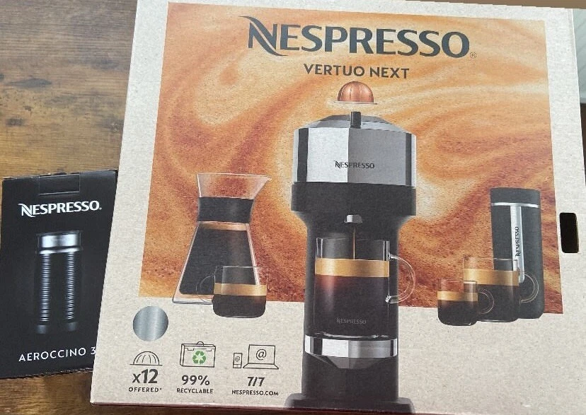 Nespresso Vertuo Next Pod Coffee Machine Set with Milk Frother Aeroccino 3 - Image 1 of 1