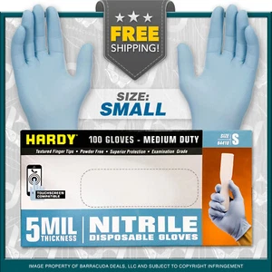 5MIL INDUSTRIAL NITRILE DISPOSABLE GLOVES - Powder-Free - 100 Count - SMALL - Picture 1 of 4
