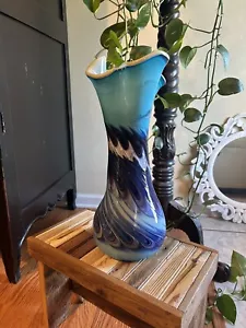 Rare Vintage Mid Century Modern Art Deco Hand blown Multicolor Blues Large Vase - Picture 1 of 3
