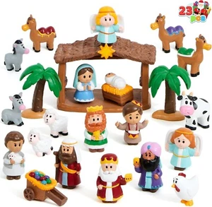 23 Piece CHILDREN CHRISTMAS NATIVITY MANGER Christmas Play Set Figurines Jesus - Picture 1 of 7