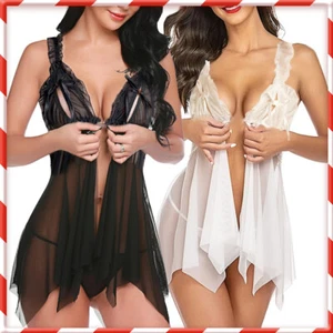 Lady Lace Lingerie Front Closure Babydoll V Neck Nightwear Sexy Chemise Nightie - Picture 1 of 17