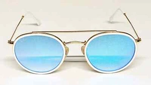 Ray-Ban Round Double Bridge Sunglasses Gradient Blue Mirror RB3647N 001/4O Ibiza - Picture 1 of 13