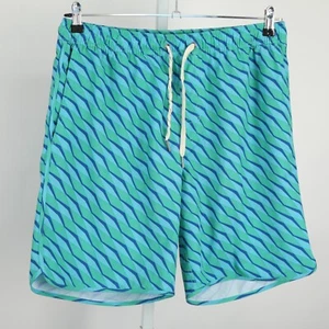 Fair Harbor Shorts Men XL Blue Green Stripes Lined Drawstring Elastic Waist - Picture 1 of 11