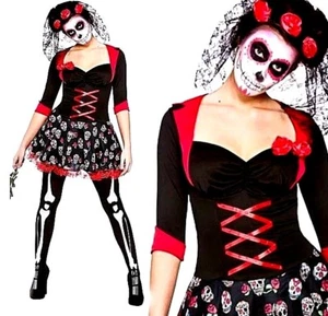 Adult DAY OF THE DEAD DARLING Ladies Halloween Sugar Skull Costume Size 6-28 - Picture 1 of 6