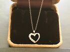 Estate Vintage 925 Sterling Silver 7 genuine Diamond Heart Necklace 16"