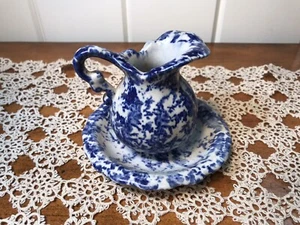 Vintage Keramik Mini Krug und Becken Set blau & weiß - Bild 1 von 4