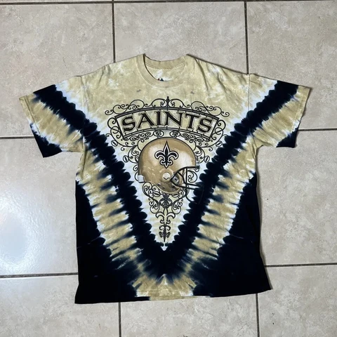 New Orleans saints majestic Mens shirt L Tie dye Cool Big Print Football Gear Cover