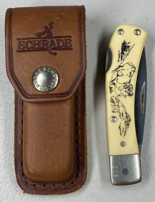 Винтажный Schrade США 515 SC складной замок задний карманный нож большой рог овцы и ножны - Изображение 1 из 4