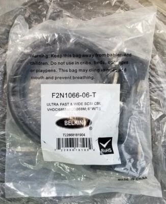 BELKIN F2N1066-06-T 6ft LVD SCSI Cable HD68M to VHDCI NEW - Image 1 of 3