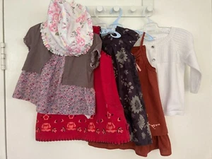 Bundle baby girl size 0 6-12m 1 yr Purebaby cardigan top 3 dresses hat used x6 - Picture 1 of 24