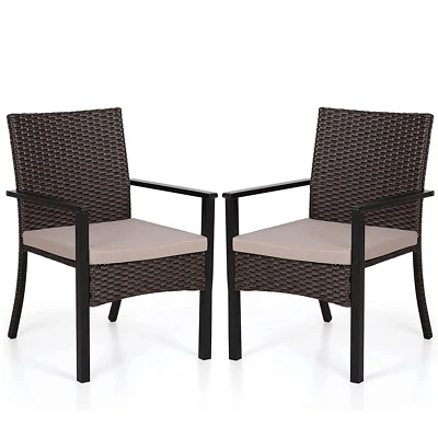 PHI VILLA Garden Patio Furniture Outdoor Rattan Effect 2 Piece Set Wicker Chairs w/Cushion