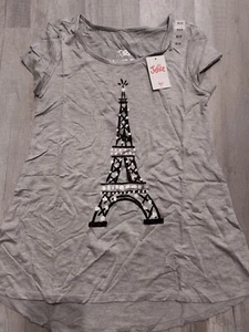 NWT JUSTICE GIRLS Gray Black Eiffel Tower Paris Top Size 6 7  (u) - Picture 1 of 2