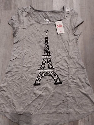 NWT JUSTICE GIRLS Gray Black Eiffel Tower Paris Top Size 6 7  (u) - Image 1 of 2