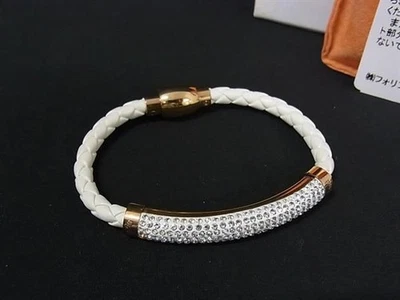 RARO RARO Pulseira Folli Follie Couro Dourado Feminina Autêntica do Japão - Imagem 1 de 3