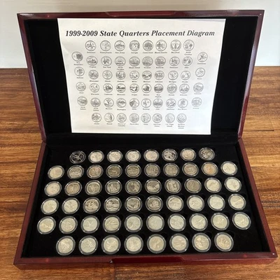 1999-2009 Complete Proof State & Territory Quarter 56-Coin Set Wood Display Case - Image 1 of 4