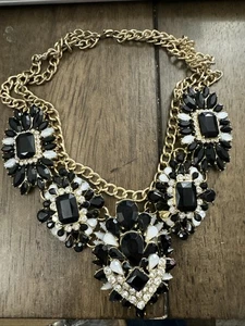 Statement-Halskette schwarz/weiß und klar Strass an goldfarben lesen - Bild 1 von 12