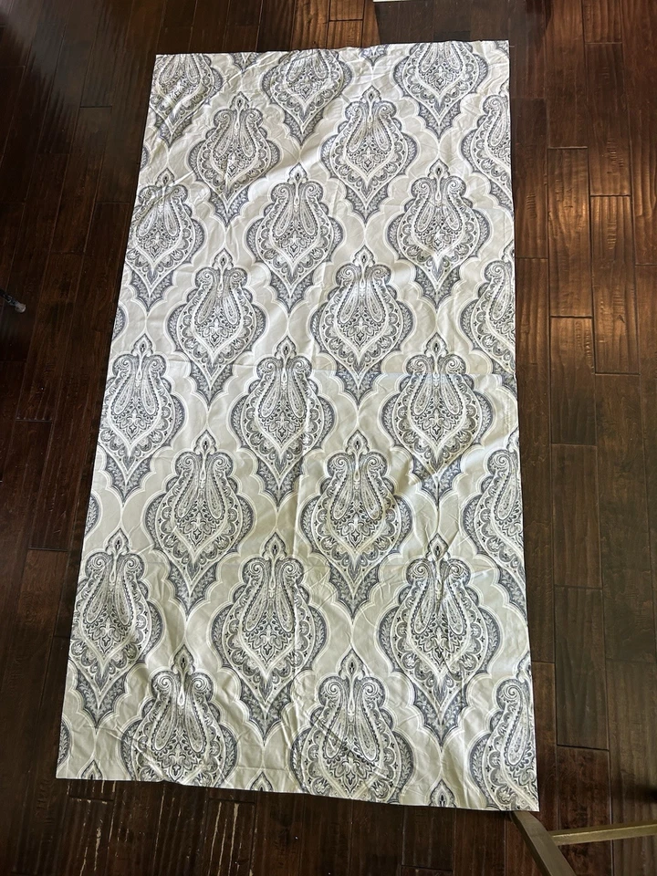 Envogue Drape Curtain 96" x 54" Gray Paisley Blue Cotton Lined Thick x 4 - Image 1 of 4