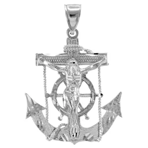 Ciondolo croce ancora crocifisso marinaio argento sterling .925 - Foto 1 di 5