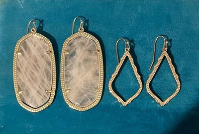 Kendra Scott Elle Rose Gold Drop Earrings  Natural Quartz Crystal Lot of 2 - Image 1 of 4