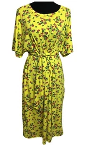NWT LuLaRoe 2XL Bright Yellow Pink Green Dainty Floral Marly Pockets Sash Dress - Picture 1 of 11
