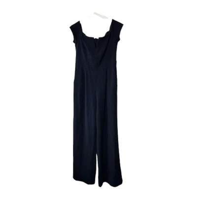 Xscape Navy Blue V-Neck Off The Shoulder Wide Leg Jumpsuit Women's Size 10 - Image 1 of 4