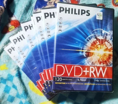 PHILIPS DVD+RW 4.7GB 120 Min  1-2 speed Discs Recordable Rewriteable Discs X 7 - Image 1 of 4
