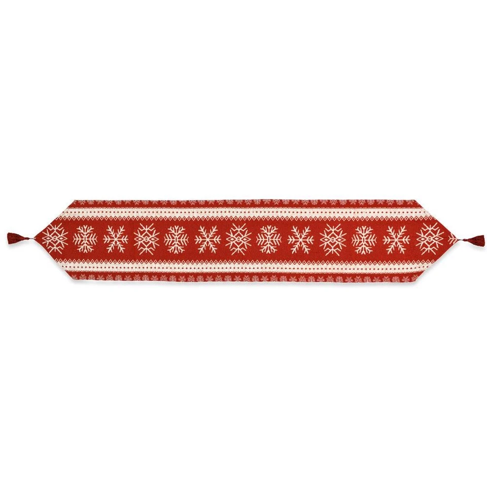 Snowflakes on Red Pattern Tablecloth Holiday Runner 76.5 Inches - Image 1 of 4