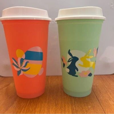 Vasos de conejito de Pascua coloridos reutilizables Starbucks 2021 16 oz Foto 1 de 4