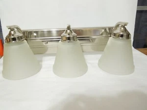 Bathroom Wall Vanity 3 Light Fixture Chrome w/ Frosted Glass Mid-Century Style - Picture 1 of 12