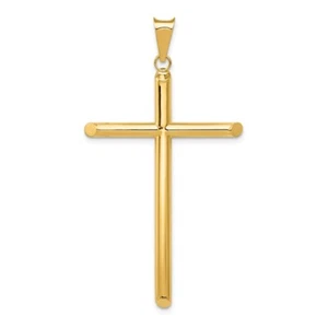 14k Yellow Gold Polished Tube Cross Pendant Gift for Mother - Picture 1 of 4