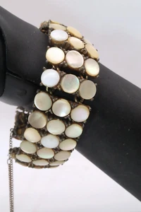 Pulsera de eslabones de malla de cadena de bajo ancho vintage 63 puntos mop seguridad deslizable años 70 7" - Imagen 1 de 14